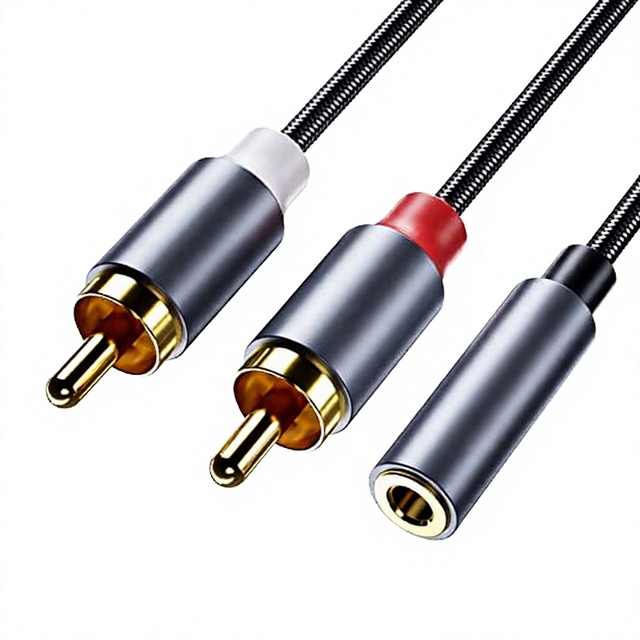 RCA 3.5mm Aux Conversion Cable (Female 2 Male RCA) Gold-Plated Nylon Braided 20cm for Smartphones/Cars/Speakers/Tablets/Home