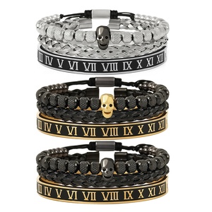 Di lusso 4 Pz/set degli uomini Oro Corona Braccialetto Numeri Romani Inciso Braccialetto CZ Corona Intrecciato Macrame Del Braccialetto - Product Image 2
