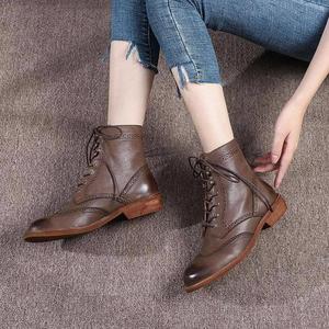 Premium Quality Women's Wide Fit Full Grain Leather Riding Boots Handcrafted Retro Genuine Leather Fleece Lined Ankle Boots - Product Image 3