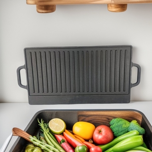 Cast Iron Rectangular Grill Pan Double Sided Teppanyaki With Stripes For Steak Cooking Durable Uncoated Frying Pan - Product Image 2