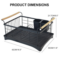 Égouttoir à vaisselle en métal pour cuisine, avec poignée en bois et plateau de drainage pivotant réglable, de fabrication OEM