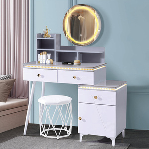Muebles de vestidor último tocador <span class=keywords><strong>con</strong></span> <span class=keywords><strong>espejo</strong></span> redondo precio al por mayor esquina personalizada maquillaje tocador gabinete <span class=keywords><strong>con</strong></span> luz - Product Image 2