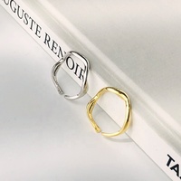 Bague vague irrégulière au design original Bagues ouvertes en argent sterling 925 pour femmes en plaqué or 18 carats