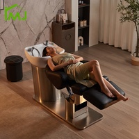 Chaise de lavage de cheveux de salon de coiffure électrique réglable de luxe avec bol à shampooing