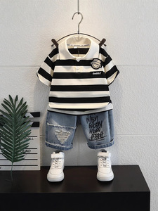 Abito Casual estivo a righe stile occidentale manica corta per bambini <span class=keywords><strong>1</strong></span>-5 anni con motivo a cartone animato - Product Image 2