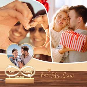 Logotipo personalizado acrílico 3D regalo de fiesta de San Valentín luz nocturna creativa impresión acrílica bases de madera para decoración del hogar - Product Image 1