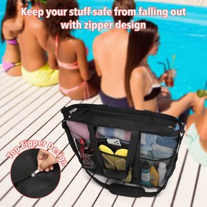 थोक जाल समुद्र तट बैग खिलौना ढोना बैग बड़े हल्के तह पोर्टेबल कंधे समुद्र तट भंडारण बैग - Product Image 6