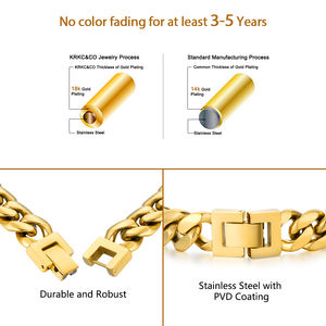 Joyería Hip Hop para Hombre y Mujer de 12 mm, 10 mm y 8 mm, Pulsera de Cadena de Eslabones Cubanos de Acero Inoxidable Chapado en Oro Real de 18k y Collar de Eslabones Cubanos - Product Image 4