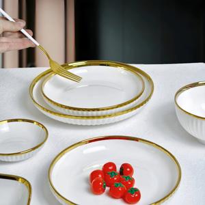 ชุดเครื่องถ้วยชามเซรามิกพนมเปญ ลายทอง สไตล์มินิมอล ชามข้าว ชามก๋วยเตี๋ยว ชามทรงหมวกฟาง จาน - Product Image 1
