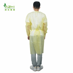 Robe d'isolation jaune PP 25g blouse de laboratoire de travail cousue cravate d'étanchéité sur le cou et le dos robe vister manchette élastique - Product Image 4