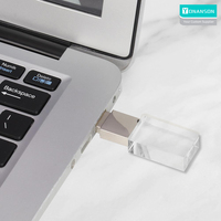 Memoria USB con Logotipo Láser 3D para Regalo de Boda, Unidad Flash USB de Cristal de 8 GB, 16 GB, 32 GB con Caja de Regalo, Disco USB Personalizado