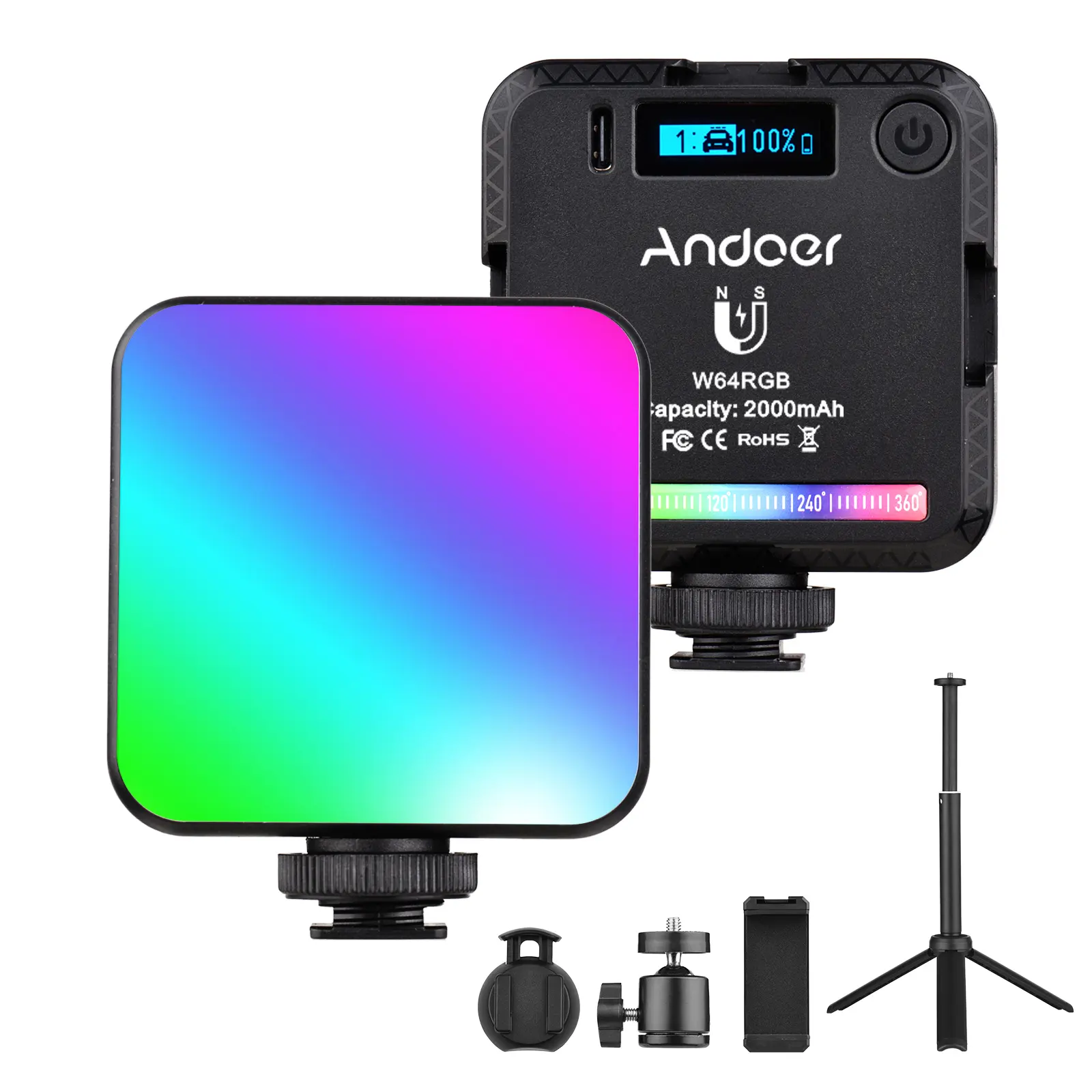 ضوء فيديو جيب Andoer W64RGB RGB LED ضوء حزمة مؤتمرات الفيديو CRI95 + 2500K-9000K يمكن خفته 20 نقطة إضاءة لبث الفيديو مباشرة