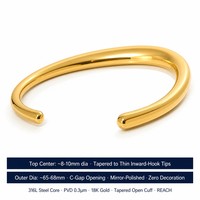 Bracelet ouvert classique en acier inoxydable plaqué or 18 carats, étanche, pour femme, vente en gros, prêt à expédier