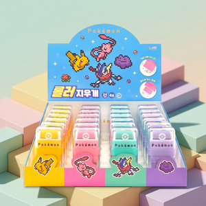 KR pokemon Pixel Art Tube Roller Eraser 24 PCS Box <b>Kids</b> Stationery Cute Anime Retro 8-bit - Product Image 2