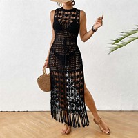 Robe longue vintage à franges, style international, avec découpes florales, bretelles cintrées, en crochet, pour la plage et les loisirs
