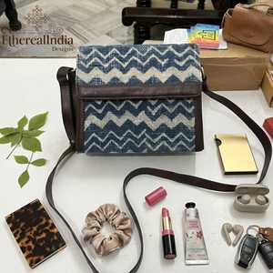 Handmade Rug Fabric Box Sling Bag Block Print Boho Shoulder Bag Rexine Vegan Leather <b>Small</b> <b>Purse</b> - Product Image 1
