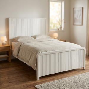 Base de Cama Doble de Madera que Ahorra Espacio – Plataforma de Madera Radiata y MDF con Diseño de Paneles Modernos, Blanco/Negro para Hoteles y Hogar - Product Image 6