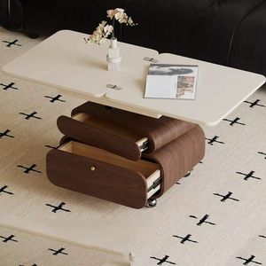 Mobile <b>Folding</b> Height Adjustable Coffee <b>Table</b> With Storage Living Room Home Use Solid Wood Design - Product Image 2