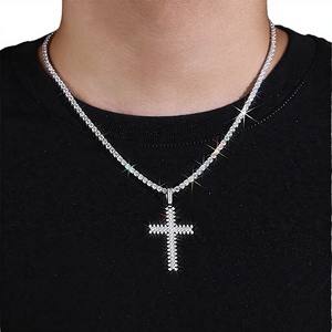 Three Row Moissanite Cross Pendant Necklace S925 Silver Plating Iced Hip Hop Jewelry Design <b>Rapper</b> Zanlong P15354 GRA - Product Image 2