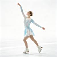 Robe de patinage et de danse dégradé bleu clair pour enfants et adultes, en maille transparente à manches longues, dos découpé avec strass, pour compétition et spectacle de patinage sur glace