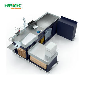 حزام ناقل أزرق داكن لمحلات السوبر ماركت والمتاجر مع منصات متعددة وآلة تسجيل النقد - Product Image 1