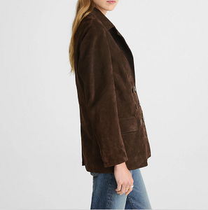 Blazer de Gamuza Cruzado Oversize para Mujer – Chaqueta de Cuero Marrón Oscuro Vintage, Prenda Exterior Elegante Casual y de Oficina para Otoño - Product Image 4