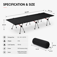 Lit de camping pliable moderne en nylon renforcé ultraléger, réglable en hauteur, portable, pour l'extérieur et la chambre