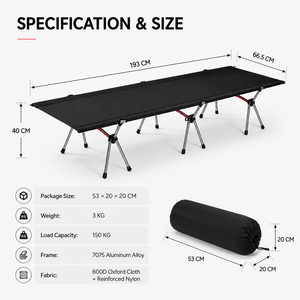 <span class=keywords><strong>Lit</strong></span> de camping pliable ultraléger en nylon renforcé, réglable en <span class=keywords><strong>hauteur</strong></span>, portable pour l'extérieur - Product Image 4