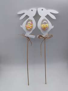 10cm coelho com ovo transparente & decoração de grânulos coloridos dentro na picareta, conjunto de 2. 2pcs embalado em polybag, altura total 32cm - Product Image 2