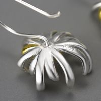 Top Elegante Chrysanthemen blume baumeln lange Tropfen hängende Ohrringe 925 Sterling Silber 18 Karat vergoldet feiner Schmuck für Frauen