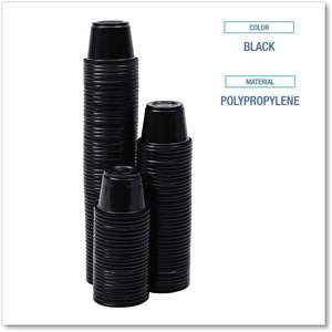 Vasos desechables de plástico negros Boardwalk PRTN1BL Souffle Section Cups de 1 oz para aperitivos y bebidas, 2500/unidad por caja - Product Image 5