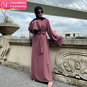 6472# Nida Material Simplicity Solid Color With White Line Fashion Dress Ladies Muslim Abaya Dress - Product Image 1