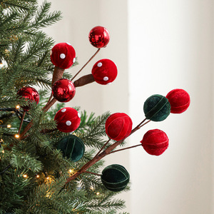 Foam Candy Flocking Ball Christmas Picks Lollipop Velvet Ball for <b>Xmas</b> Tree Wreath Vase Arrangement Holiday Decor - Product Image 3