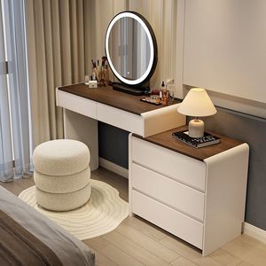 Table de maquillage moderne de luxe en bois massif avec rangement intégré pour chambre à coucher et dressing - Product Image 4