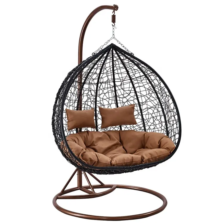2021 cross-border hot sale double seat cheap egg swing chair thick rattan swing chair patio swing egg hanging garden chair