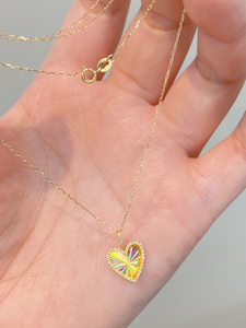 Pendentif cœur en or massif 18 carats avec diamant naturel, halo de diamants irisés, bijoux fins pour femmes - Product Image 3