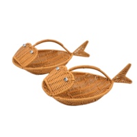Panier de pique-nique en rotin tressé en forme de poisson, mignon, écologique, fait main, en plastique PP, pour le pain, les aliments et les fruits, avec poignée