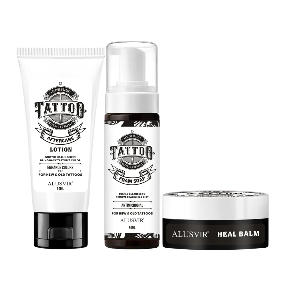 Commercio all'ingrosso tatuaggio Aftercare Set naturale guarigione rapida del colore miglioramento dopo la cura del tatuaggio schiuma Soah heat balsamo lozione lenitiva Set