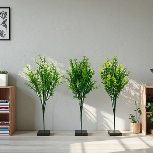 Branches <span class=keywords><strong>de</strong></span> Arbres à Feuilles Persistantes en PE <span class=keywords><strong>de</strong></span> Haute Qualité, Aspect Naturel, avec Petites Fleurs à Ruban Vert, pour Décoration <span class=keywords><strong>de</strong></span> Scène <span class=keywords><strong>de</strong></span> Mariage et Aménagement Paysager - Product Image 3