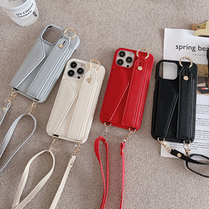 Luxe Faux Cuir Stand Titulaire De La Carte Bandoulière Anneau Boucle Téléphone Cas Sentir pour <span class=keywords><strong>IPhone</strong></span> 16 Pro Max 15 Plus 14 <span class=keywords><strong>13</strong></span> 12 11 - Product Image 4