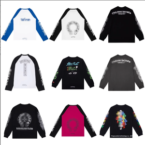 เสื้อยืดแขนยาวผ้าฝ้ายพิมพ์ลายสำหรับผู้ชายและผู้หญิง ทรงหลวม สไตล์สตรีท ไม่มีปก ระบายอากาศได้ดี ขายส่ง - Product Image 1