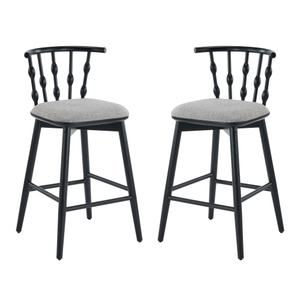 Doria Modern <b>Adjustable</b> Indoor Wooden Barstool with Black Finish and Grey Upholstery Set of 2 for Home <b>Bar</b> - Product Image 3