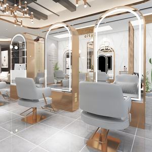 Espejo de Barbería Moderno con Marco de Acero Inoxidable y Latón, Espejo de Doble Cara con Luz LED de Alta Calidad para Salón de Belleza - Product Image 5