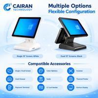 Terminal de point de vente de bureau 15 pouces Windows I3 4 Go 64 Go Écran tactile capacitif 10 points Base en aluminium Bluetooth NFC USB Wi-Fi Faible MOQ