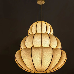 Lustre géométrique en lin à six têtes, luminaire suspendu rond pour salon, chambre à coucher, salle à manger, décoration intérieure - Product Image 4