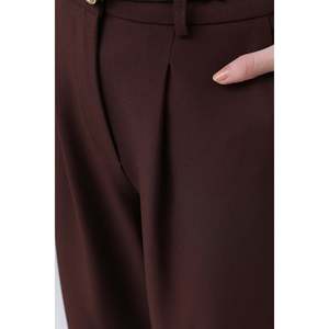 Puane Women's Brown Pleated <b>Trousers</b> - Elegant Loose Fit Casual Pants for Everyday Wear - Comfortable and Stylish <b>Ladies</b> Bottoms - Product Image 3