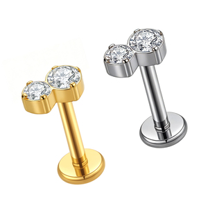 <span class=keywords><strong>Labret</strong></span> de <span class=keywords><strong>piercing</strong></span> tendance et élégant en titane plaqué or 24K, serti à griffes, à filetage interne, pour lèvre, cadeau de mariage et de fête - Product Image 1
