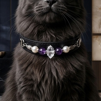 Collier pour animaux de compagnie en cristal énergétique des cinq éléments avec cuir élastique, bijoux en pierres précieuses pour chats et petits chiens