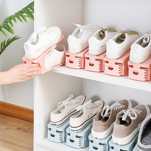 Adjustable <b>Shoe</b> <b>Rack</b> Double Layer Plastic <b>Storage</b> Organizer Portable Standing Type Rectangular Solid Color No Installation - Product Image 1