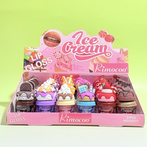 Rimocoo 24PCS <span class=keywords><strong>Gloss</strong></span> à lèvres en forme de crème glacée, hydratant, longue tenue, haute brillance, maquillage pour adolescents - Product Image 1